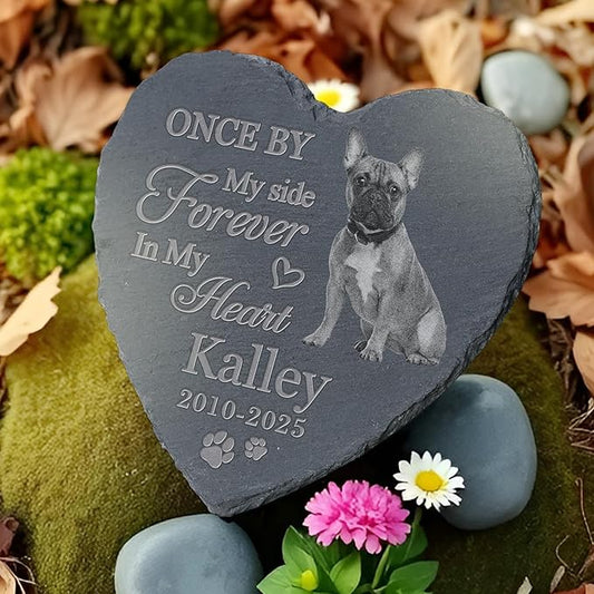 Pet Memorial Stone with Photo, Dog Memorial Gifts for Loss of Dog, Personalized Pet Memorial Gifts, Pet Loss Gift - in My Heart(Heart)