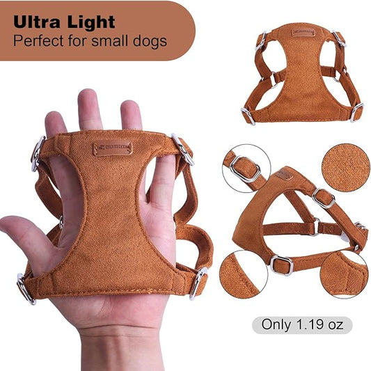 Dog Harness and Leash Set, XXS No Pull Adjustable Puppy Harness with Multifunction Pink Dog Leash and Dog Collar, Soft No Choke Escape Proof Pet Harness Vest for Small Dogs and Cats (Brown, XS)