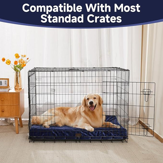 OhGeni Orthopedic Waterproof & Machine Washable Dog Bed for Large Pets, Suitable for Crates, Cat Mat with 25D Egg Crate Foam, Non-Slip Bottom & Removable Cover, 41 Inches(Navy)