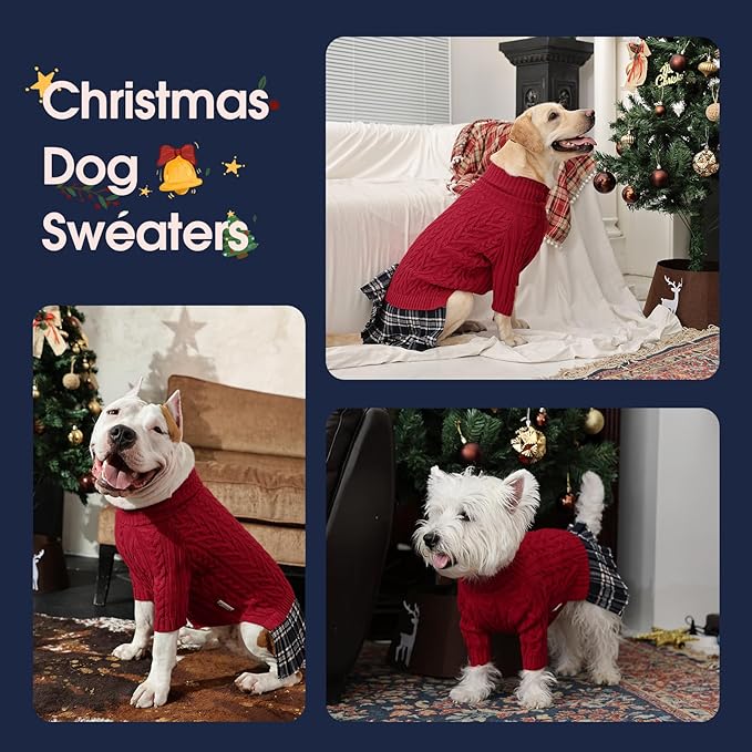 IECOii Big Girl Dog Sweater Dress, Cable Knit Sweater for Extra Large Dogs Girl, Red,4XL, Cute Dog Warm Dress for Fall Winter, Good Stretcy Fit Knitwear for Giant Breed Dogs Female Indoor & Outdoor