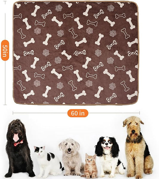 Waterproof Dog Blankets Pet Blanket 50"x60", Soft Fluffy Sofa Car Bed Protector, Reversible Sherpa Fleece Dog Blanket for Large Dogs (Chocolate Brown-Bones)