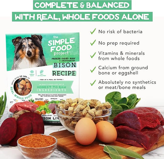 Simple Food Project - Bison Recipe - Freeze Dried Raw Food for Dogs - 24oz