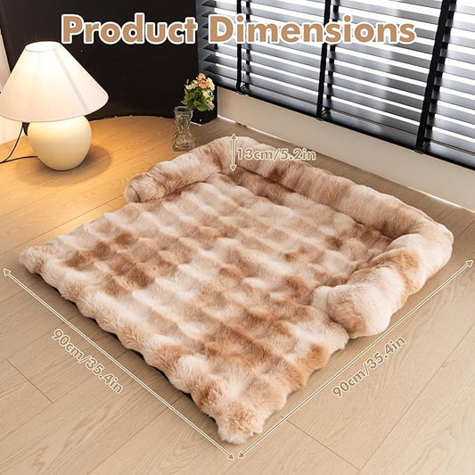 LiveGo Fuzzy Calming Dog Sofa Bed Mat, Washable Plush Couch Cover for Pets, Furniture Protector with Anti-Slip Bottom (Tie-dye Brown, 35.4"*35.4")