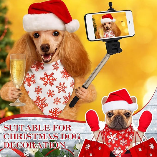 50 Pcs Red and White Snowflake Bandanas Bulk for Christmas Dog Xmas Kerchief Set Bibs Dog Triangle Scarf for Small Medium Large Doggie Costume Decoration