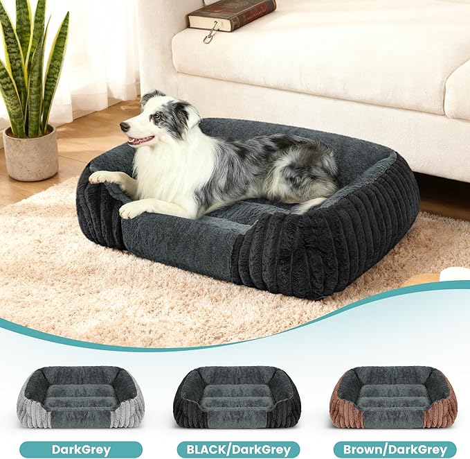 Dog Beds for Medium Dogs 32x24 Inch, Comfort-Sided Orthopedic Dog Bed Couch with Breathable Shredded Memory Foam, Faux Rabbit Fur Pet Bed, Non-Detachable, Non-Slip, Machine Washable