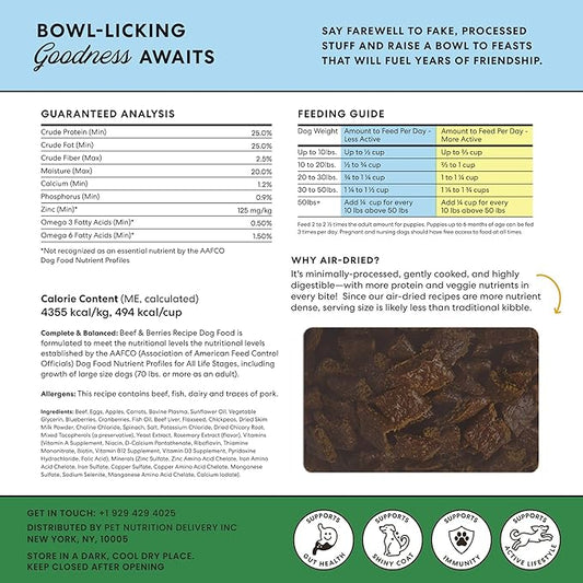 The Pets Table Air Dried Grain Free Dog Food for Dogs Large, Medium and Small | Puppy Dog Food, Adult Dog Food, Senior Dog Food | Beef & Berries 4.5 lbs / 72 oz Bag