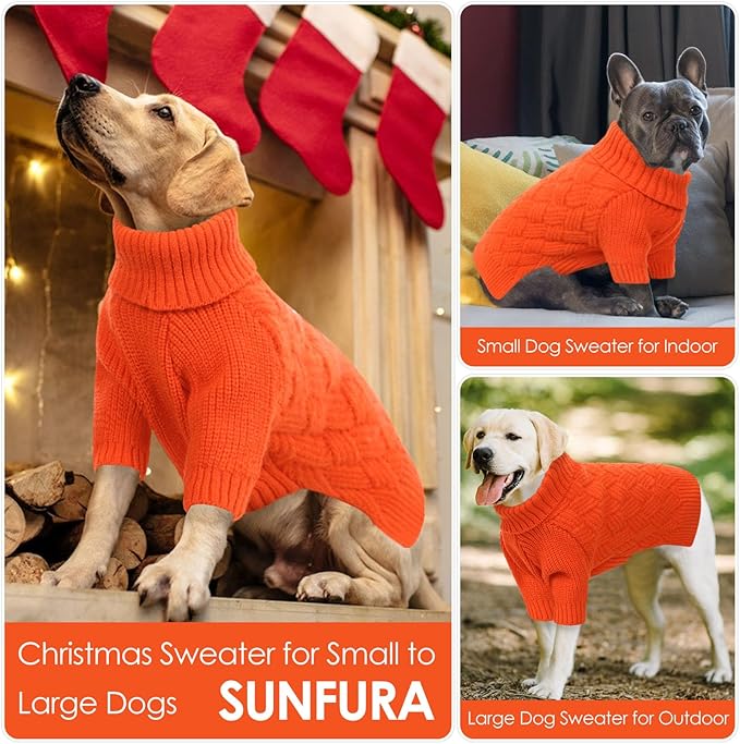 SUNFURA Dog Sweater Large Size Dog, XXL Pet Sweaters for Extra Large Dogs, Doggy Warm Turtleneck Christmas Sweatshirt Cold Weather Knit Pullover for Golden Retriever, Orange XXL