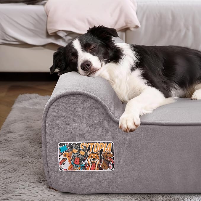 Sytopia XL Orthopedic Memory Foam Dog Bed 35D 46 inch, 7" Thick Extra Large Dog Sofa for Senior Dogs up to 100 lbs, Water Resistant & Washable Cover with Liner, Grey