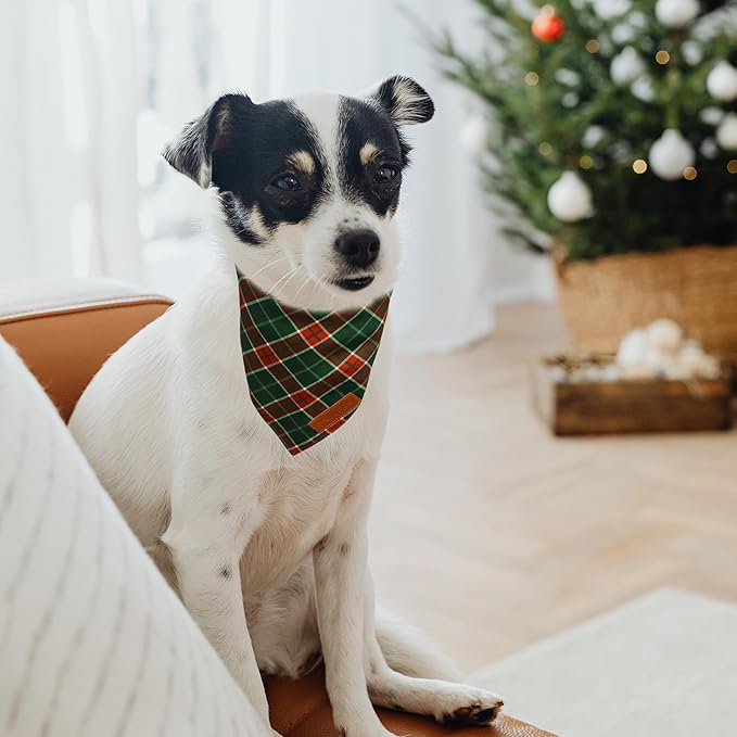 Realeaf Christmas Dog Bandanas 2 Packs, Reversible Red Green Plaid Dog Scarf, Xmas Pet Bandana for Boy and Girl, Premium Durable Fabric, Holiday Check Bandana for Medium and Large Dogs Pets (Large)