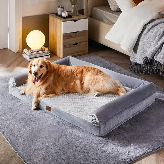 WNPETHOME Orthopedic Dog Beds for Large Dogs, Waterproof Memory Foam Large Dog Bed with Sides, Non-Slip Bottom and Egg-Crate Foam Big Pet Couch Bed with Washable Removable Cover