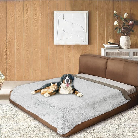 Dogs/Cats Bed Mats, Dog Pad Washable Removable Couch Cover with Anti-Slip Back, Plush Long Fur Mat, Perfect for Small, Medium and Large Dogs.(Magic Gray, 82"x102")