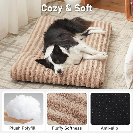 FURTIME Washable Small Dog Bed, Deluxe Dog Crate Beds Comfy Fluffy Kennel Pad Anti-Slip Pet Sleeping Mat for Puppy/Cat, Machine Washable Dogs Pillow, 23"x18"x3", Brown
