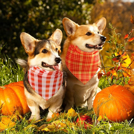 Abbylike 100 Pcs Thanksgiving Dog Bandanas Bulk Plaid Bandanas for Dogs Triangle Kerchief Bib Scarf Sets for Pets Cats Fall Costume Photo Props Accessories Pet Shops Groomers Services, 25 Styles