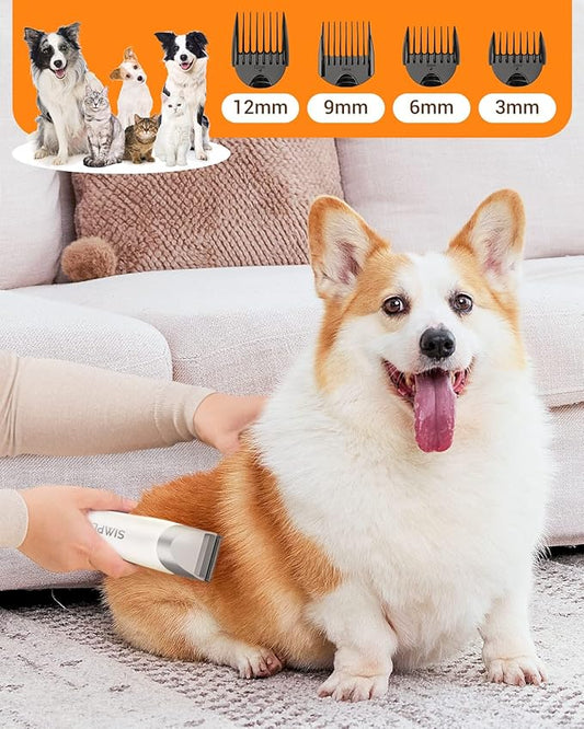 Dog Vacuum Grooming Kit for Shedding: Professional Hair Clippers Pet Groomer - Strong Suction Cleaner Deshedding Tool Fur Brush Attachment Trimmer for Home Cat (Pale White)