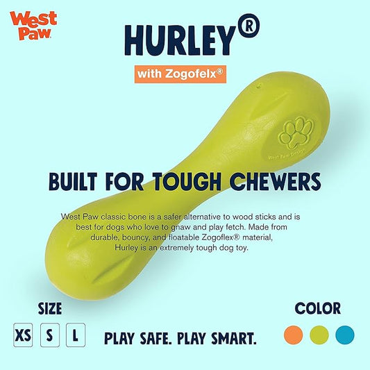 WEST PAW Zogoflex Hurley Dog Bone Chew Toy – Floatable Pet Toys for Aggressive Chewers, Catch, Fetch – Bright-Colored Bones for Dogs – Recyclable, Dishwasher-Safe, Non-Toxic, X-Small, Granny Smith