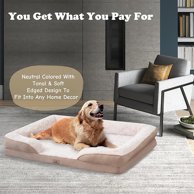 XL Orthopedic Dog Beds Large Sized Dog - Washable Large Dog Cat Bed Waterproof, Comfort Dogs Couch Sofa with Washable Removable Cover, Pet Bed with Nonskid Bottom, Beige, 42"