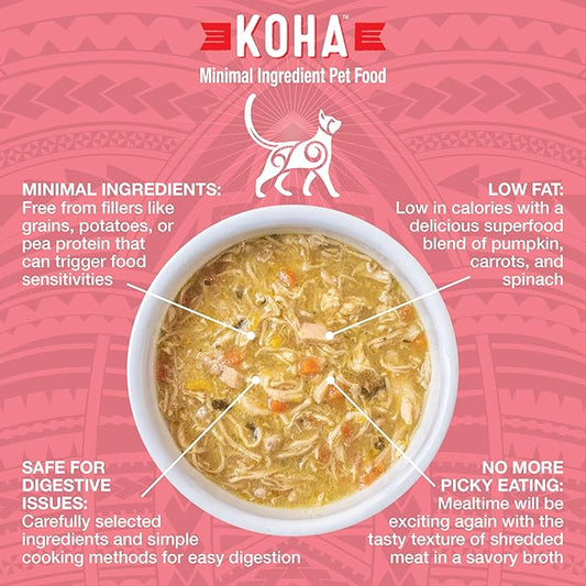 KOHA Pure Shreds Chicken and Salmon Entrée for Cats, High Protein Wet Cat Food, 2.8oz Cans (Pack of 24)