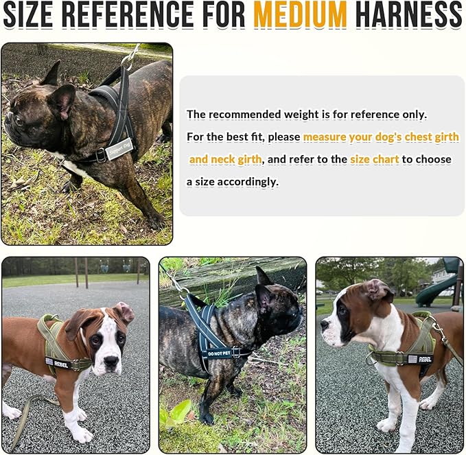 SlowTon No Pull Dog Harness - Heavy Duty Dog Harness and Leash Set for Medium Large Dogs, Reflective Tactical Harness with Soft Padded and Front Clip for Easy Walk and Training (Black M)