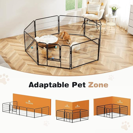 Smug Dog Playpen 8 Panels 32 inch Dog Pen Indoor Heavy Duty Puppy Exercise Pen Metal Pet Fence for RV Camping Yard Garden