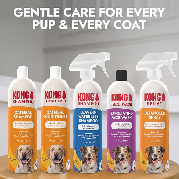 KONG Oatmeal Dog Conditioner – Soothes, Moisturizes & Relieves Itchy Skin, Oatmeal & Honey Scent, 18 oz - Plant-Based, pH-Balanced, Sulfate-Free, All Coat Types, for Sensitive Skin, Made in USA