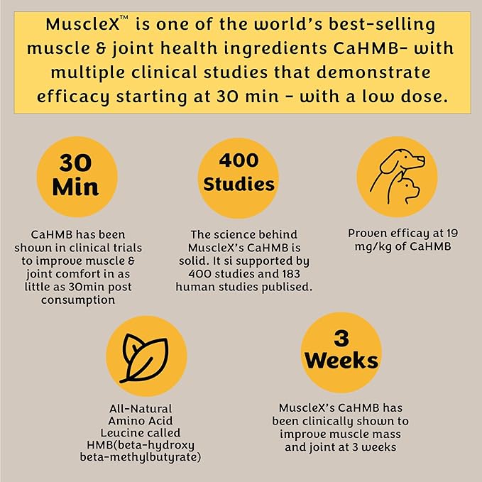 MuscleX™ Canine Muscle Formula Cats & Small Dogs with 300mg CaHMB & Vitamin D3 - Natural Muscl Building Formula-Helps Reduce Muscle Loss Due to Normal Aging & Improves Recovery from Injury(270 Caps)