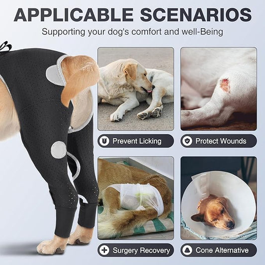 Dog Recovery Sleeves for Back Leg, Breathable Lick Prevention Sleeve for Dogs Hind Rear Leg, Reflective Adjustable Alternative to Cone – Size XL