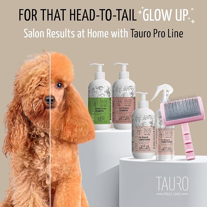 Tauro Pro Line Slicker Dog Brush for Shedding - Detangler for Dense & Long Hair - Dematting Pet Slicker Brush for Dogs & Cat, Doodle Grooming, Non-Slip Grip, Soft Pin (Size S - Pink)