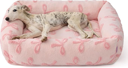 LE SURE Cute Dog Bed for Medium Dogs - Washable Pet Beds,Cozy Rectangle Orthopedic Sofa with Jacquard Shaggy Plush & Anti Slip Bottom,30x24x8inches