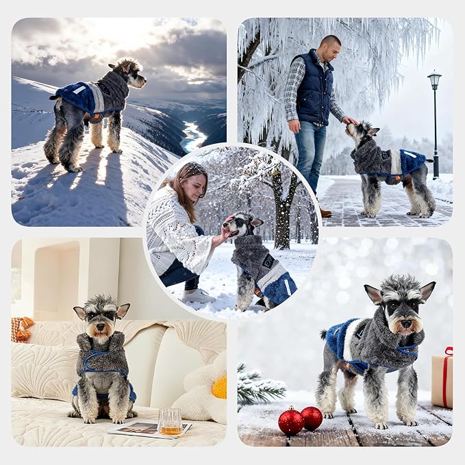 FOFOS Dog Winter Coat, Plush Dog Jacket with Leash Hole, Adjustable Warm Pet Snow Vest for Small Medium Dogs, Gray, M