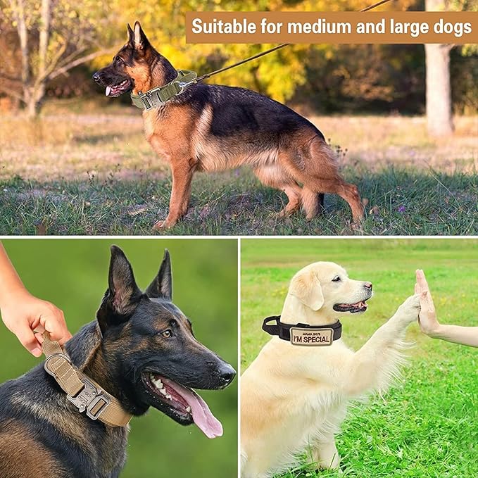 Tactical Dog Collar and Leash Set Heavy Duty Military Dog Collar with Handle and Metal Buckle for Medium and Large Dogs (Brown, XL)