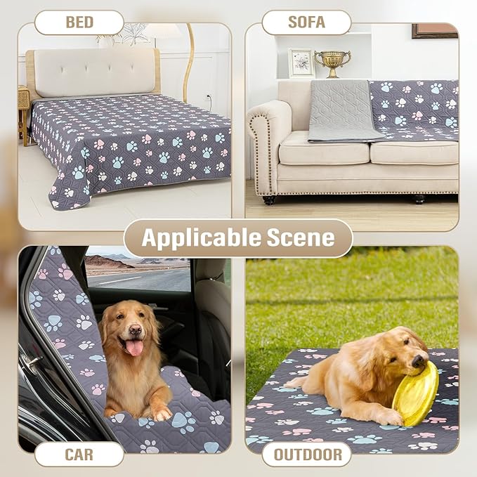 BOCTOPUG Dog Bed Cover for Pets Blankets Rug Pads for Couch Protection Waterproof Bed Covers Dog Blanket Furniture Protector Reusable Changing Pad (Dark Grey+Colorful Paw, 52"x82")