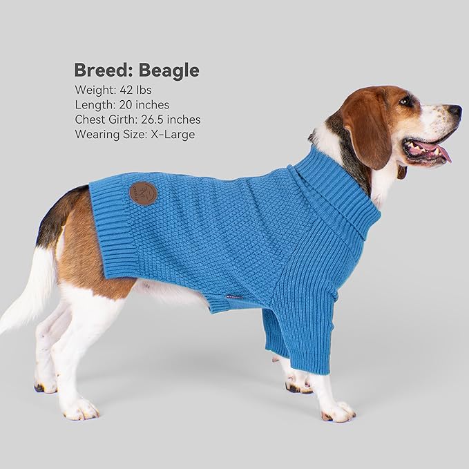 cyeollo Dog Sweaters for Small Dogs Boy, Pullover Turtleneck for Dogs Male, Knitted Doggy Fall Winter Warm Cold Weather Dog Clothes Apparel with Sleeves, Blue L
