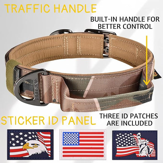 ADITYNA Heavy Duty Dog Collar for Medium Dogs - Camo Collar with Handle for Training, and Walking - Wide, Thick, Tactical, Soft Neoprene Padded