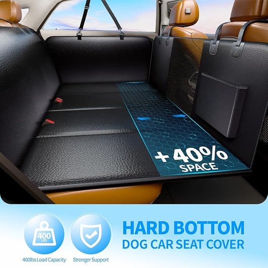 Back Seat Extender for Dogs, PU Leather Dog Car Seat Cover, Scratch-Proof, Waterproof, Hard Bottom, Holds 400lbs, Dog Hammock for Car, SUV
