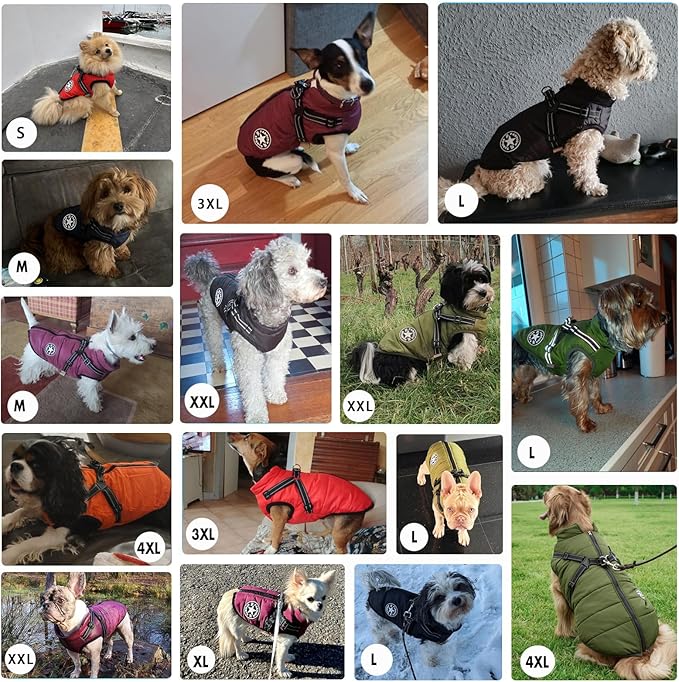 Aiboria Dog Jackets for Winter Windproof Waterproof Vest Fleece Warm Dogs Coat with Belt Christmas Green M