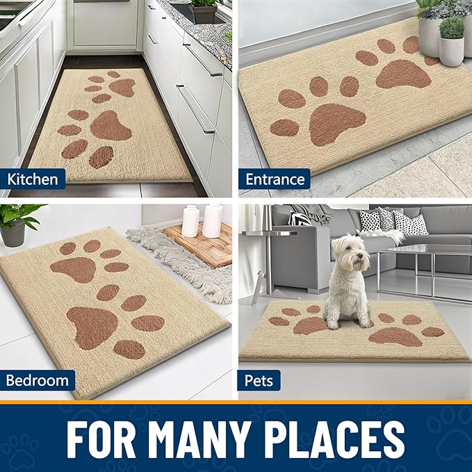 Smiry Dog Door Mat for Muddy Paws 30x20, Dirt Trapper Non Slip Washable Indoor Doormats, Absorbent Entryway Carpet for Inside Floor, Light Beige