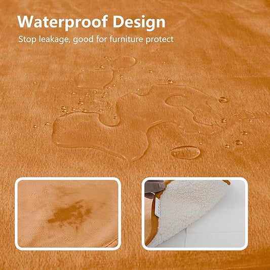 Waterproof Dog Blanket for Couch, Leak Proof Pet Blanket for Indoor Cats, Plush Sherpa Puppy Throw Furniture Protector for Sofa Bed(50"x60",XL,Orange)