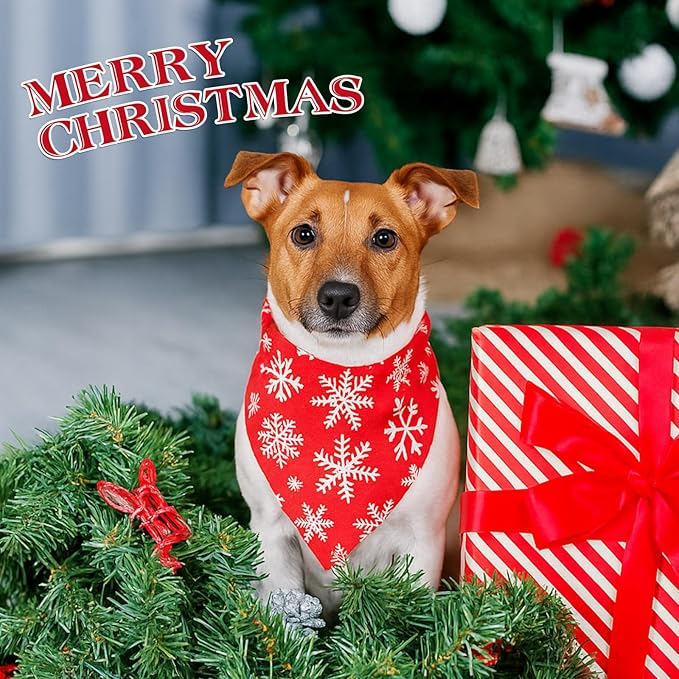 50 Pcs Red and Green Snowflake Bandanas for Dogs Christmas Dog Bandanas Bulk Xmas Kerchief Set Bibs Triangle Scarf for Small Medium Large Doggie Costume Decoration