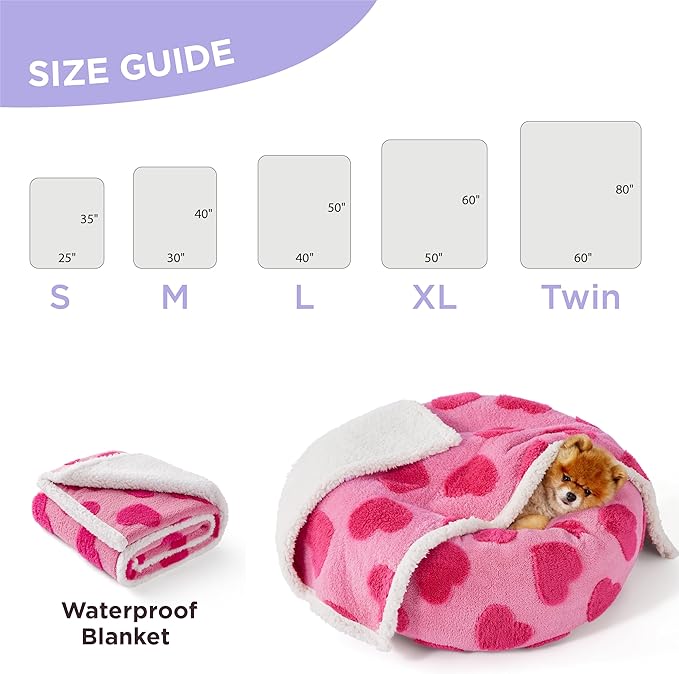 LE SURE Waterproof Puppy Blanket for Medium Dogs - Washable Double Sided Dog Blankets with Warm Jacquard Shag and Soft Sherpa Fleece, Pet Cat Blanket for Couch Protection, Love Pattern Design,Pink
