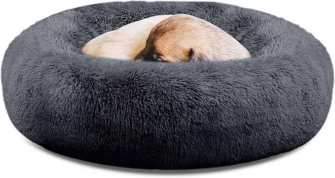 SAVFOX Calming Dog Bed, Anti Anxiety Dog Bed, Plush Donut Dog Bed for Small Dogs, Medium, Large & X-Large, Soft Fuzzy Comfy Dog Bed in Faux Fur, Washable Cuddler Pet Bed, Multiple Sizes S-XL