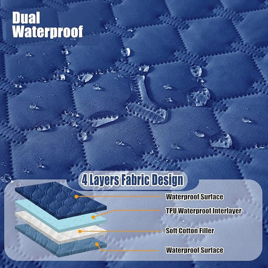 Smiry Waterproof Dog Bed Cover Blanket, Soft Reversible Pet Blanket, Washable Leakproof Cats Dogs Couch Cover for Sofa, Couch, Furniture, Plaid (82x102 Inch, Navy/Blue)