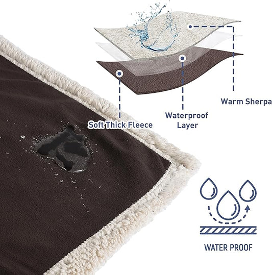 Catalonia Waterproof Bed Blanket, Washable Leakproof Bed Cover, Reversible Protector Blanket for Couch Sofa, Stain Proof Blanket Pad for Adults, 80X60 inches, Brown