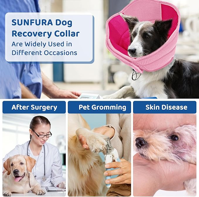 SUNFURA Dog Cone - Soft Cone for Dogs to Stop Licking, Pet E-Collar Alternative After Surgery, Adjustable Pet Recovery Collar for Wound Healing, Pink Large