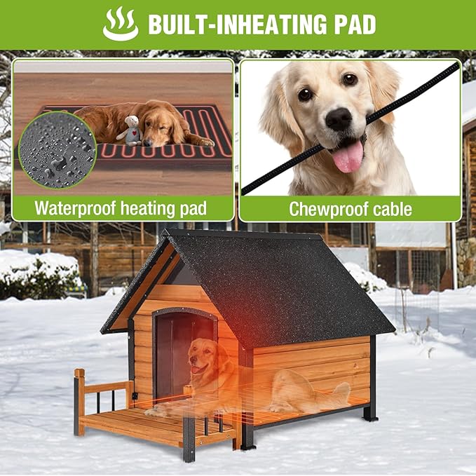 Large Heated Dog House Outdoor XL Insulated Dog House Weatherproof Dog Kennel ((with Heating Pad & Liner), Large Heated Dog House (AIR80-IN-HP))