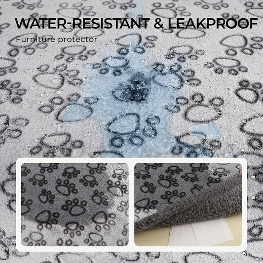 Luciphia Waterproof Pet Blankets for Couch Sofa Bed Cover Liquid Pee Proof Washable Soft Fluffy Large Dog Blanket Reversible Furniture Protection Paw Grey Medium(57" x 40")