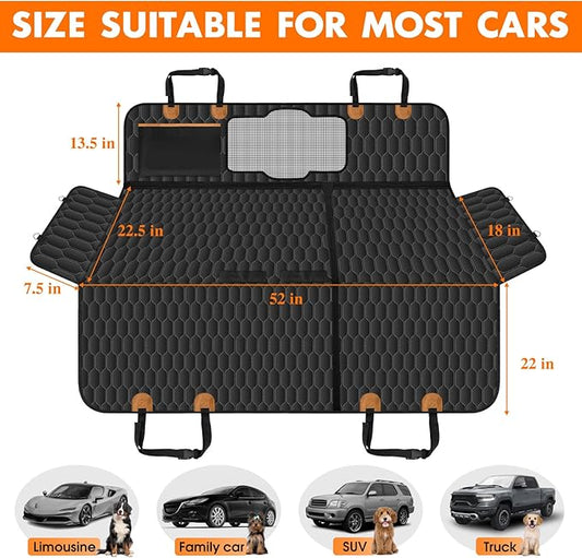 Dog Back Seat Cover, Waterproof Scratch Proof Nonslip Dog Hammock for Car, Car Seat Cover for Back Seat with Sanitary Pad Mesh & Pocket for Cars SUVs and Trucks - S, Black/Orange