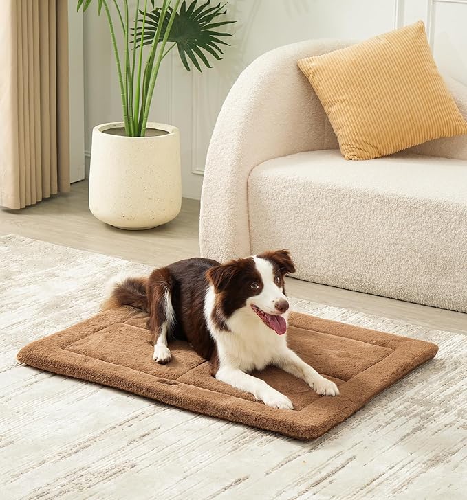 MADE 4 PETS Dog Crate Pad Bed for Extra Large Dogs, Washable & Reversible, Anti-Slip Kennel Mat for Cozy Sleeping, Soft Fluffy Dog Bed for Indoor & Outdoor Use, 48"x30", Brown