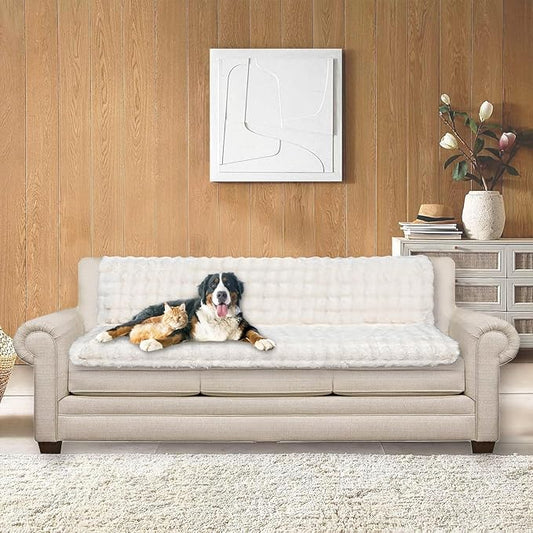 Dogs/Cats Bed Mats, Dog Pad Washable Removable Couch Cover with Anti-Slip Back, Plush Long Fur Mat, Perfect for Small, Medium and Large Dogs.(White-Bubble, 68"x82")