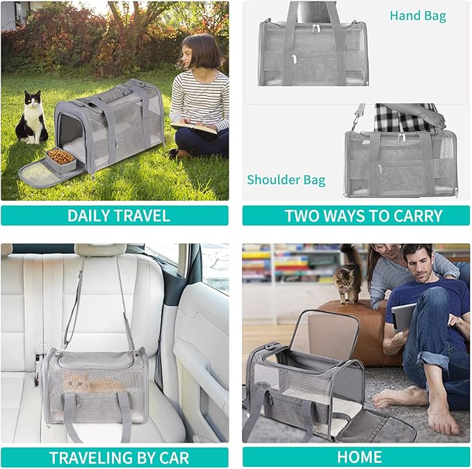 Large Airline Approved Pet Carrier Backpack for Cats & Dogs, Collapsible Cat Carrier with Breathable Mesh & Safety Leash, Portable Dog Travel Carrier for Hiking/Car/Train