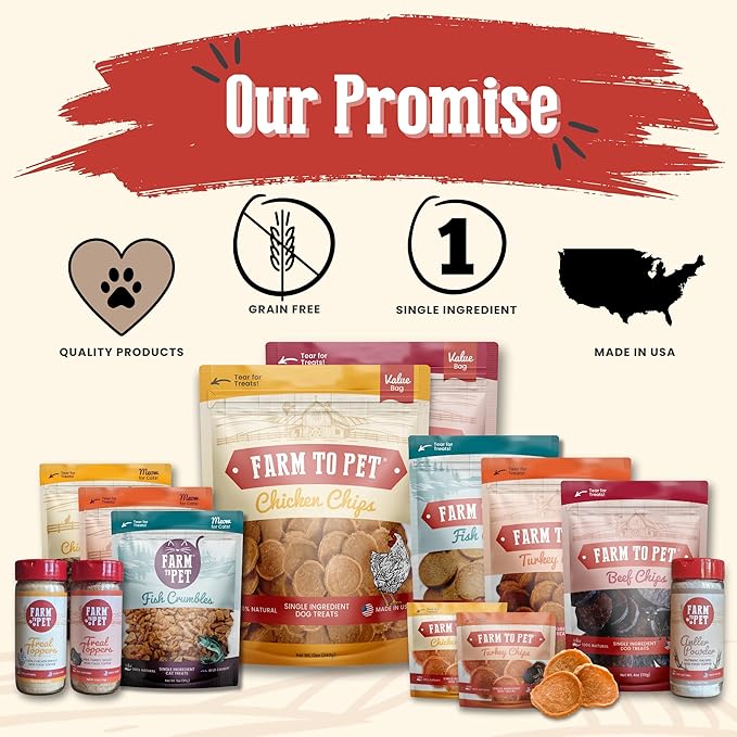 Farm To Pet - Dog Training Treats - Chicken Chips, Single Ingredient - 12 oz, Lean, All Natural, Healthy Dog Treats for Small, Medium, Large Breeds, & Puppies, Made in USA